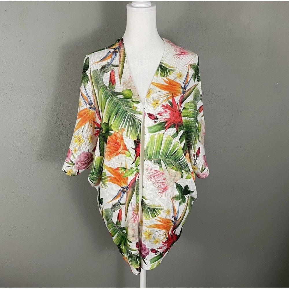 Luisa Ricci Open Front Sweater Size Sm Tropical Floral Batwing Sleeve ITALY